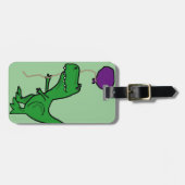 気球を握っているTrexのおもしろいな緑の恐竜 ラゲッジタグ (正面横)