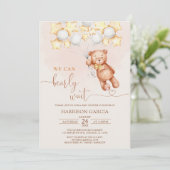 気球を早く待つことができるテディベアベビーシャワー 招待状 (スタンド正面)