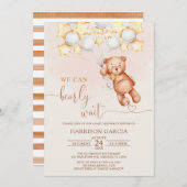 気球を早く待つことができるテディベアベビーシャワー 招待状 (正面/裏面)