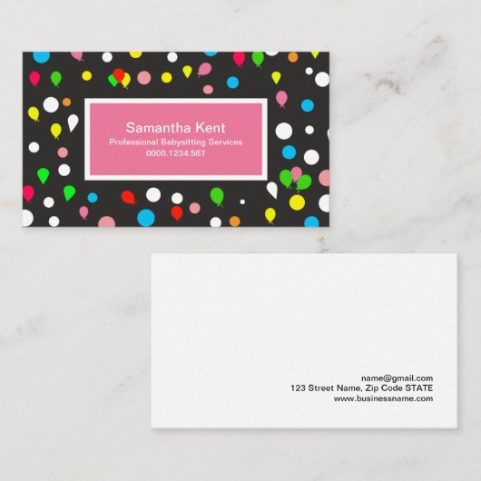 気球を浮かべるカラフルのベビーシッターの破烈 名刺 (正面/裏面)