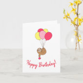 気球グリーティングカードと幸せなかわいいナマケモノ カード (黄色い花)