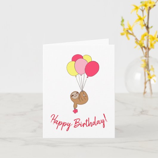 気球グリーティングカードと幸せなかわいいナマケモノ カード (黄色い花)