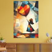 気球モダンを持つ女の子のキュービズム キャンバスプリント (インサイチュ (リビング))
