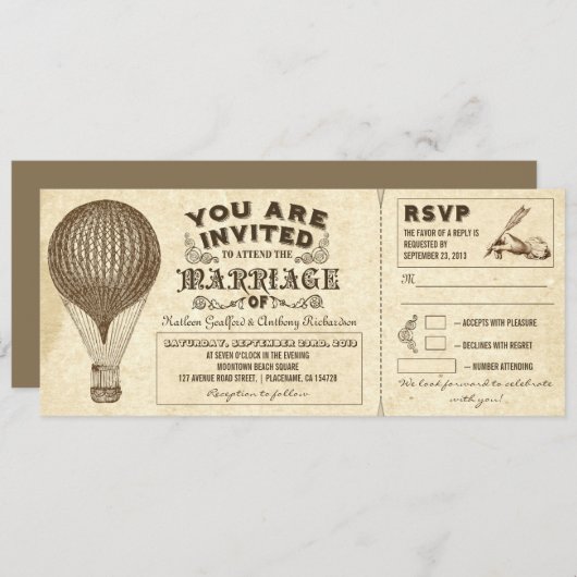 気球ヴィンテージタイポグラフィ結婚式招待状 招待状 (正面/裏面)
