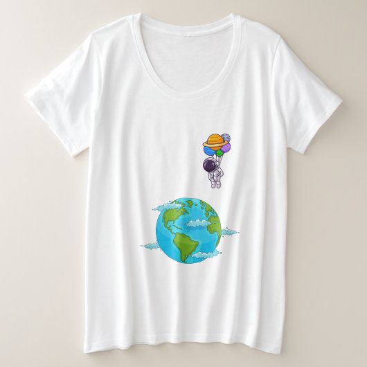 気球着陸地付き宇宙飛行士 プラスサイズTシャツ (デザイン正面)