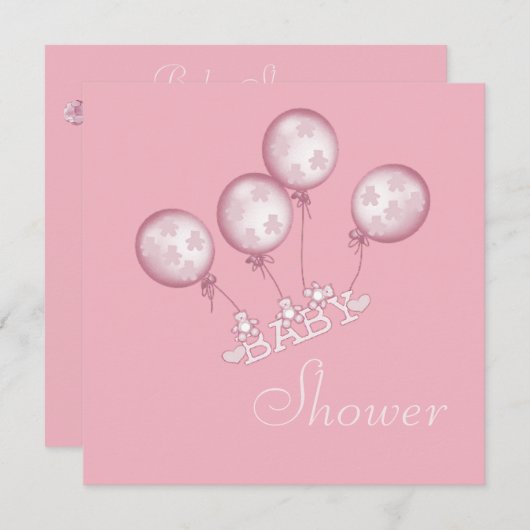 気球、ベビー靴及び宝石の調停者のベビーシャワー 招待状 (正面/裏面)