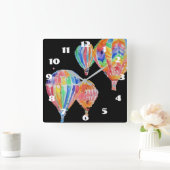 気球 水彩画 ブラック ぬりえ 子ども部屋 スクエア壁時計 (ホーム)