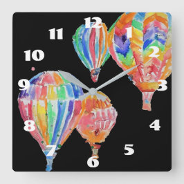 気球 水彩 黒 ぬりえ 子供部屋 スクエア壁時計