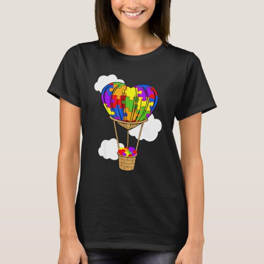気球 自閉症 理解促進 かわいい ハート パズル Tシャツ (正面)