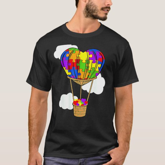 気球 自閉症 認識 かわいい ハート パズル Tシャツ (正面)