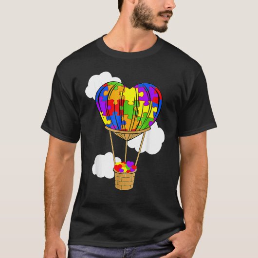 気球 自閉症 認識 かわいい ハート パズル Tシャツ (正面)