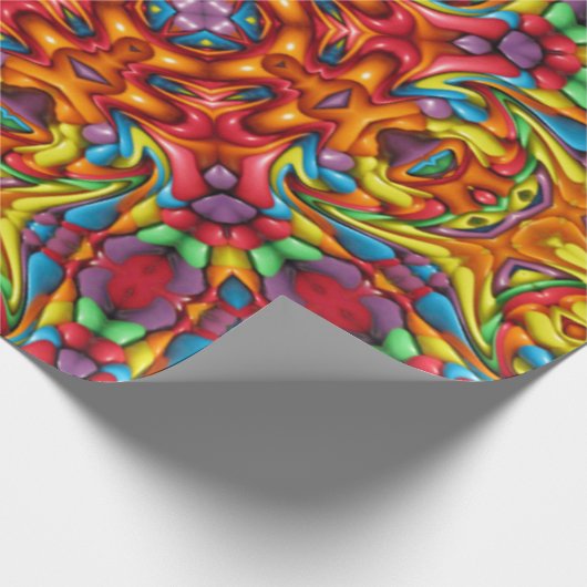 気紛れなTikiの赤いヴィンテージのフラクタルの万華鏡のように千変万化するパターン ラッピングペーパー (角)