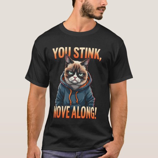 気色悪ぃ! どっか行け! 猫のモチーフ入り 皮肉Tシャツ Tシャツ (正面)