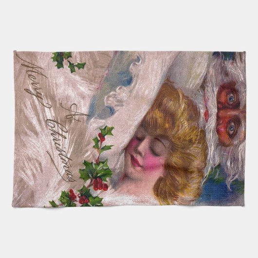 気色悪いサンタクロースのかわいらしい女性のクリスマス キッチンタオル (横)