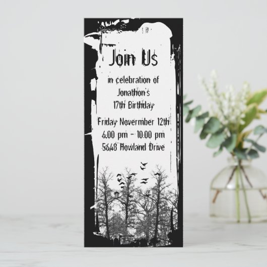 気色悪い鳥および木のゴシック様式グランジな招待状 招待状 (スタンド正面)