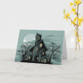 気色悪く幽霊のよく出るな幽霊の家場面イラストレーション カード (黄色い花)