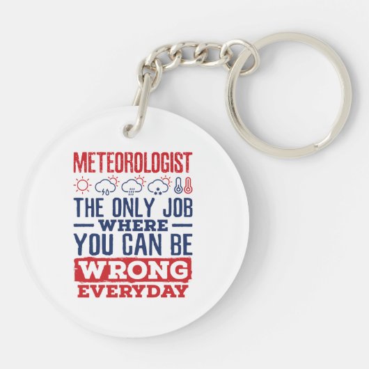 気象学者は毎日唯一の仕事が間違っている キーホルダー (裏面)