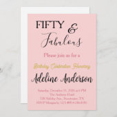 気軽でシンプルな50歳の誕生日とゴージャスなピンクゴールドブラック 招待状 (正面/裏面)