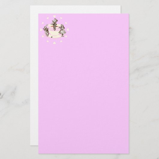 気違いのお茶会のまわりのクリーム色のハート 便箋 (正面/裏面)