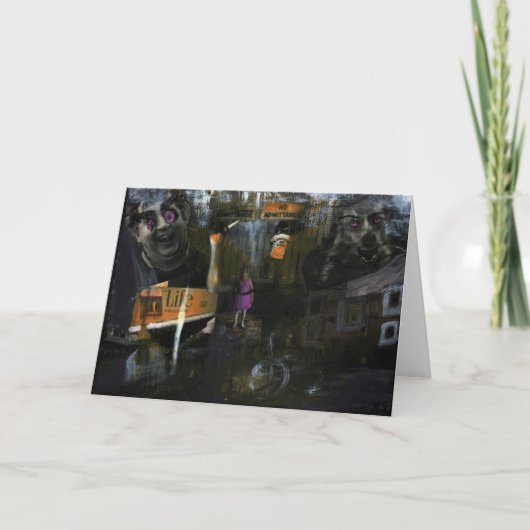 気違いの世界の混合メディアの元の芸術の挨拶状 カード (正面)