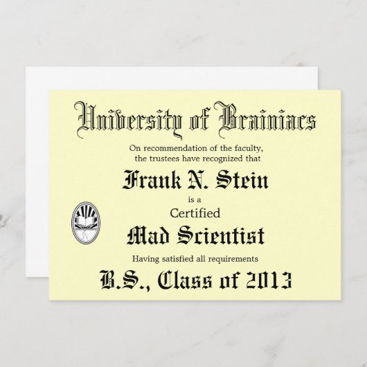 気違いの科学者の免状の冗談の招待 招待状 (正面/裏面)
