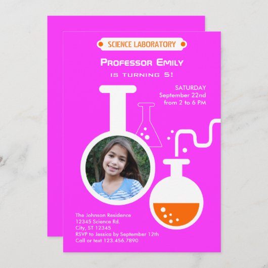 気違いの科学者の誕生会の写真の招待状 招待状 (正面/裏面)