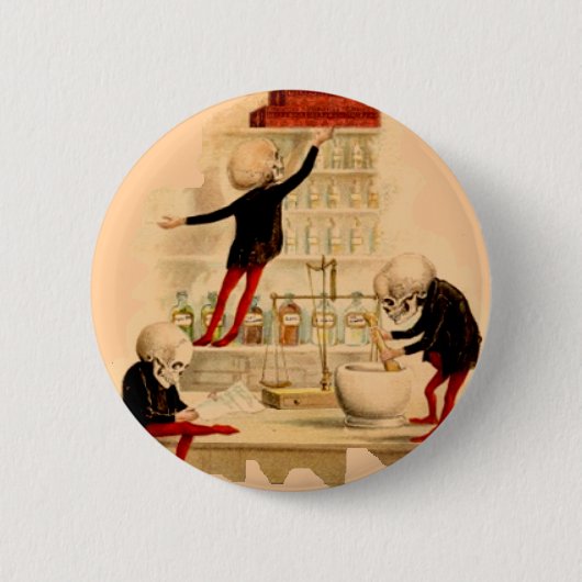 気違いの科学者の骨組実験室はハロウィンの一服に薬剤を入れます 缶バッジ (正面)