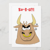 気違いのBullのおもしろいなバーベキューのパーティの招待状のテンプレート 招待状 (正面/裏面)