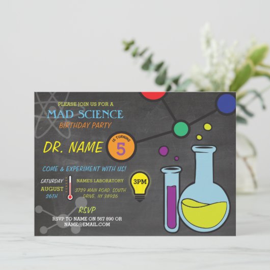 気違い科学の男の子の女の子のバースデーパーティ招待状 招待状 (スタンド正面)