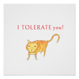 気難しいオレンジの猫ちゃんのユーモアを表現した "I Tolerate You" ポスター