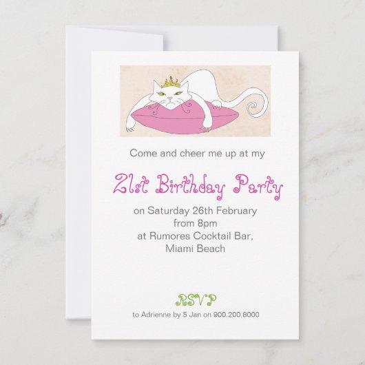 気難しい猫の女性誕生会の招待 招待状 (裏面)
