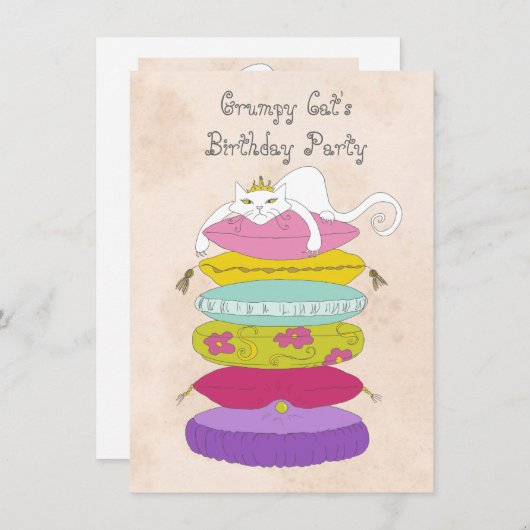 気難しい猫の誕生会の招待 招待状 (正面/裏面)