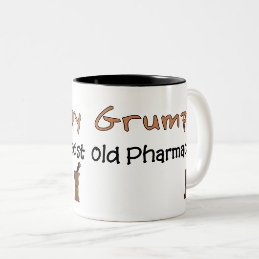 気難しく古い薬剤師のTシャツおよびギフト ツートーンマグカップ (正面右)