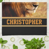 気高いライオンの写真 キッチンタオル (折り畳み)