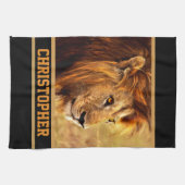 気高いライオンの写真 キッチンタオル (横)