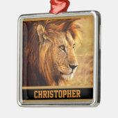 気高いライオンの写真 メタルオーナメント (左)