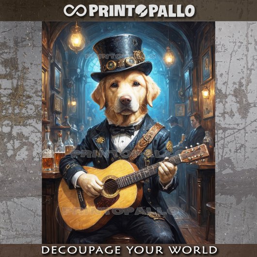 気高いラブラドールの遊犬のギター –  薄葉紙