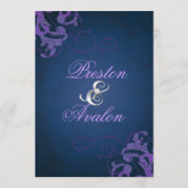 気高い紫色スクロール青い結婚式メニュー メニュー (裏面)