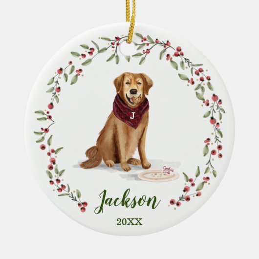 水いけな色ゴールデンレトリバー写真メモリ セラミックオーナメント (正面)