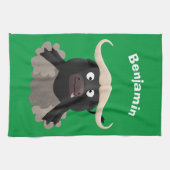 水おもしろいランニング牛マンガ キッチンタオル (横)