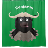 水おもしろいランニング牛マンガ シャワーカーテン (正面)