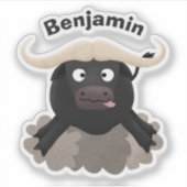 水おもしろいランニング牛マンガ シール (正面)