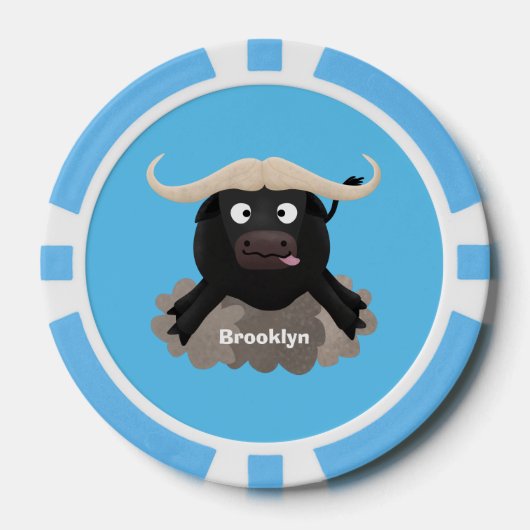 水おもしろいランニング牛マンガ ポーカーチップ (正面)