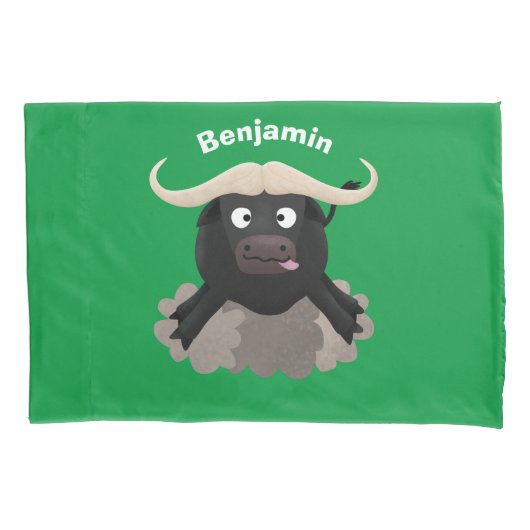 水おもしろいランニング牛マンガ 枕カバー (正面)