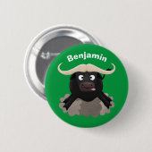 水おもしろいランニング牛マンガ 缶バッジ (正面&裏面)