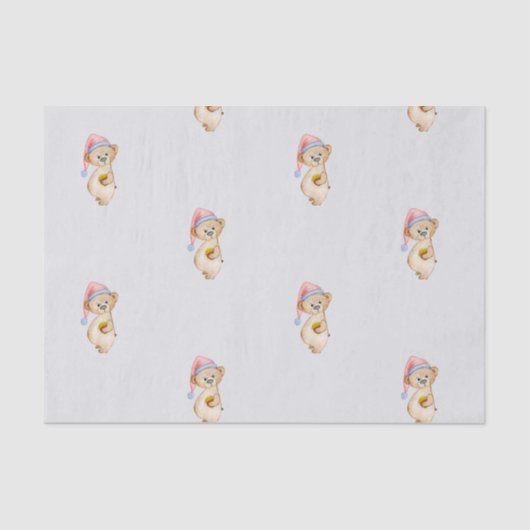 水おもしろい色のサンタハットのクリスマスベア 薄葉紙 (正面)