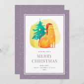 水おもしろい色キャットパープルメリークリスマスカード シーズンカード (正面/裏面)