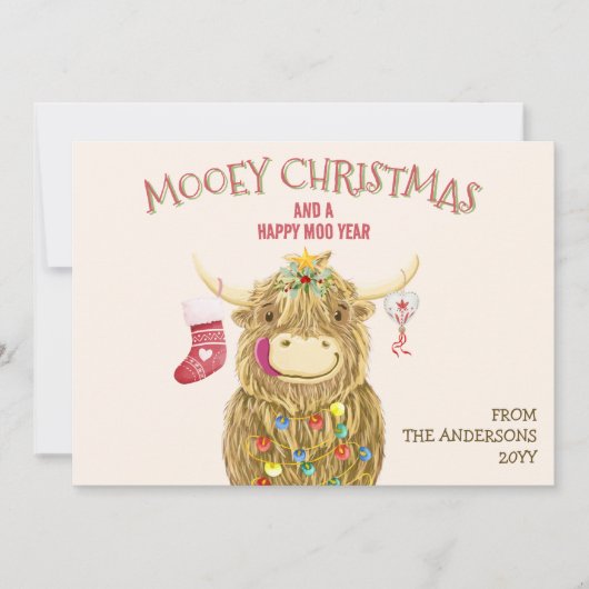 水おもしろい色ハイランドカウクリスマス シーズンカード (正面)