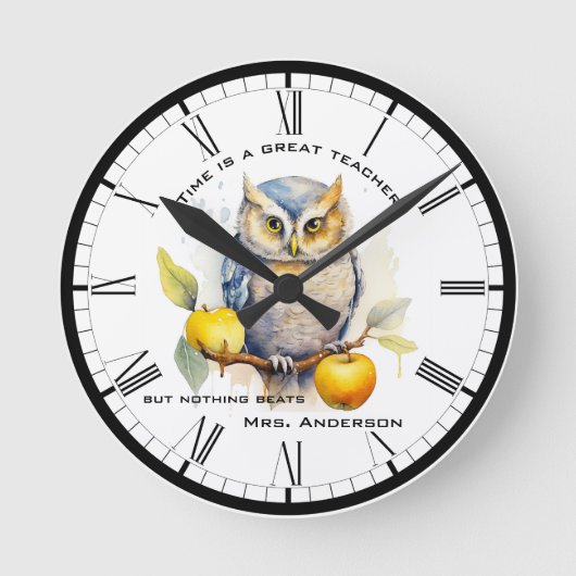 水おもしろい色フクロウ先生 ラウンド壁時計 (正面)