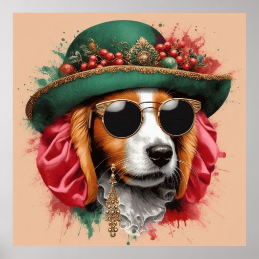 水おもしろい色AIイメージドッグ帽子ポスター ポスター (正面)